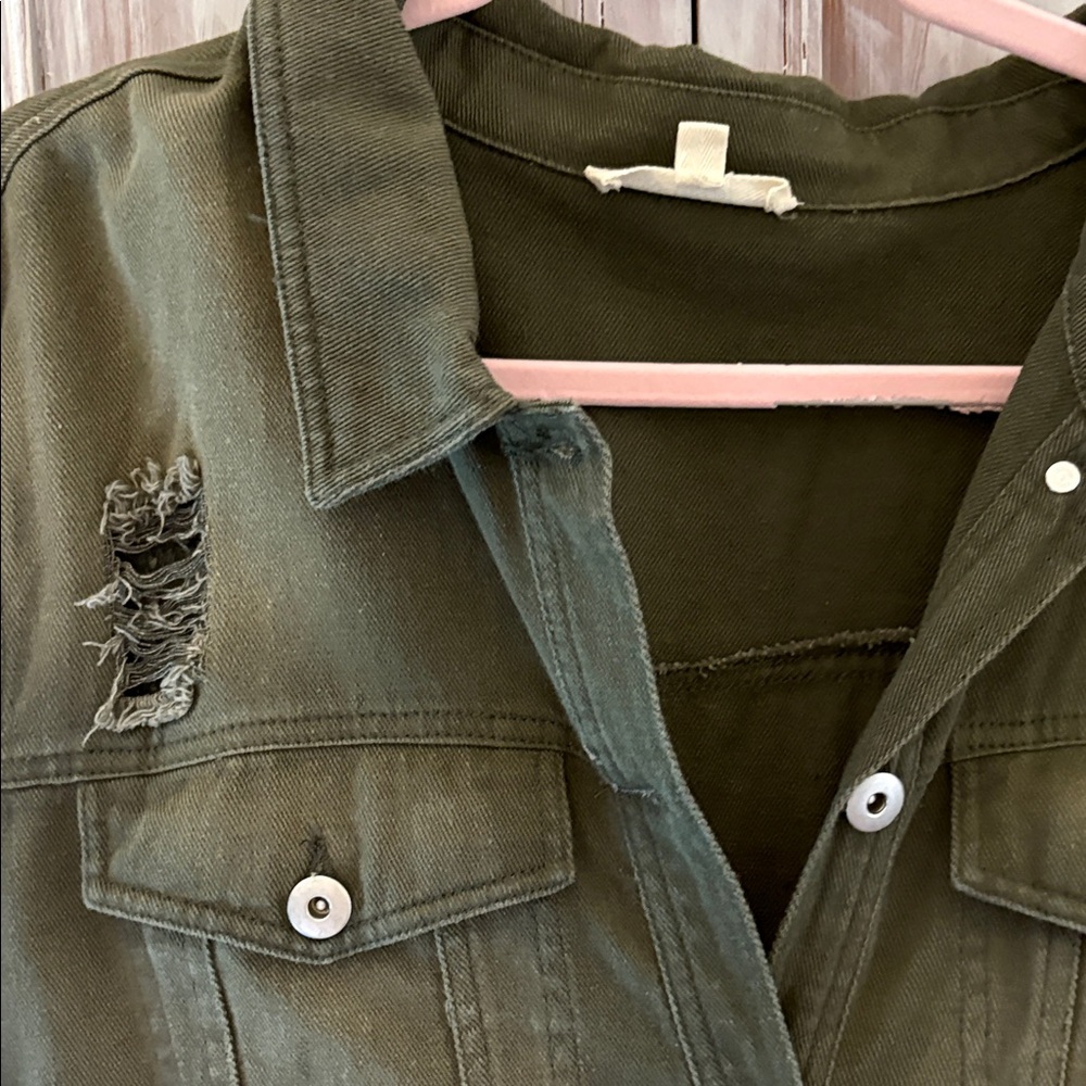 Olive Green Jean Jacket - Picture 3 of 6